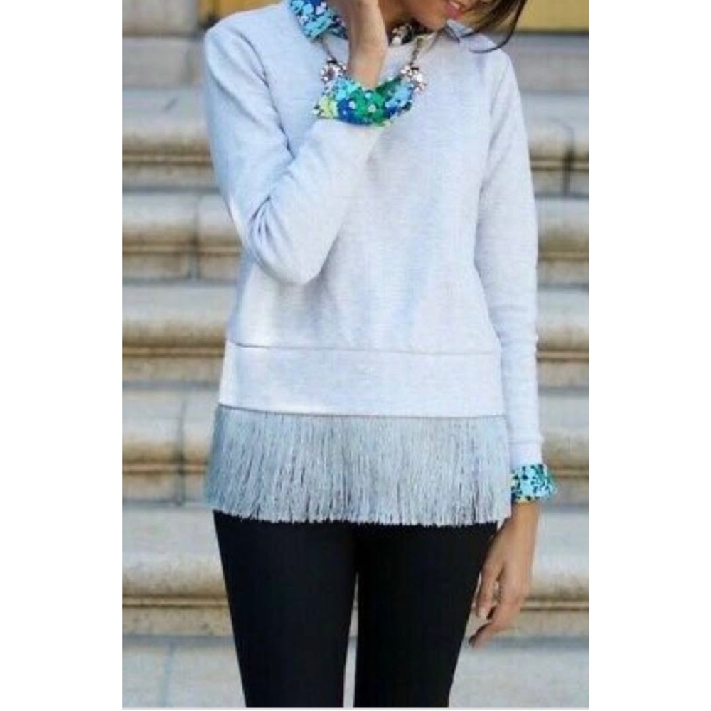 J Crew Gray Fringe Sweater